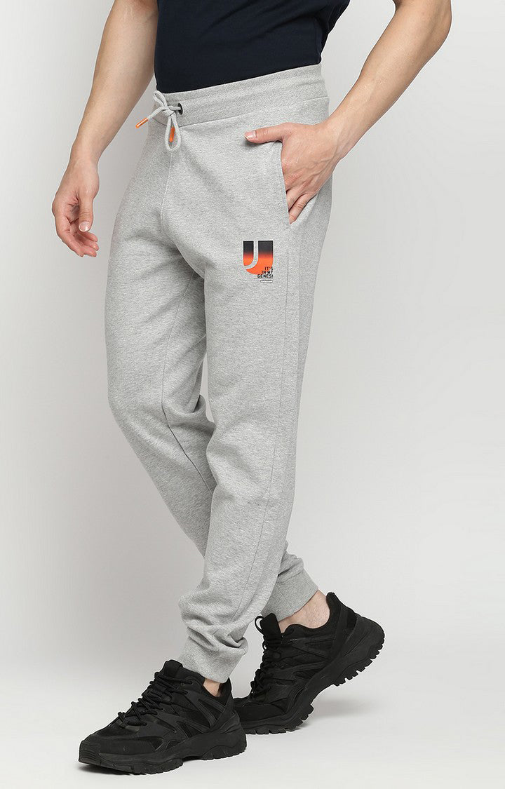 Men Premium Cotton Blend Knitted Grey Trackpant- UnderJeans by Spykar