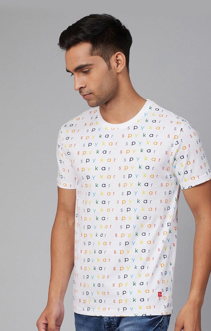 White Cotton Printed Round Neck T-Shirts- UnderJeans by Spykar
