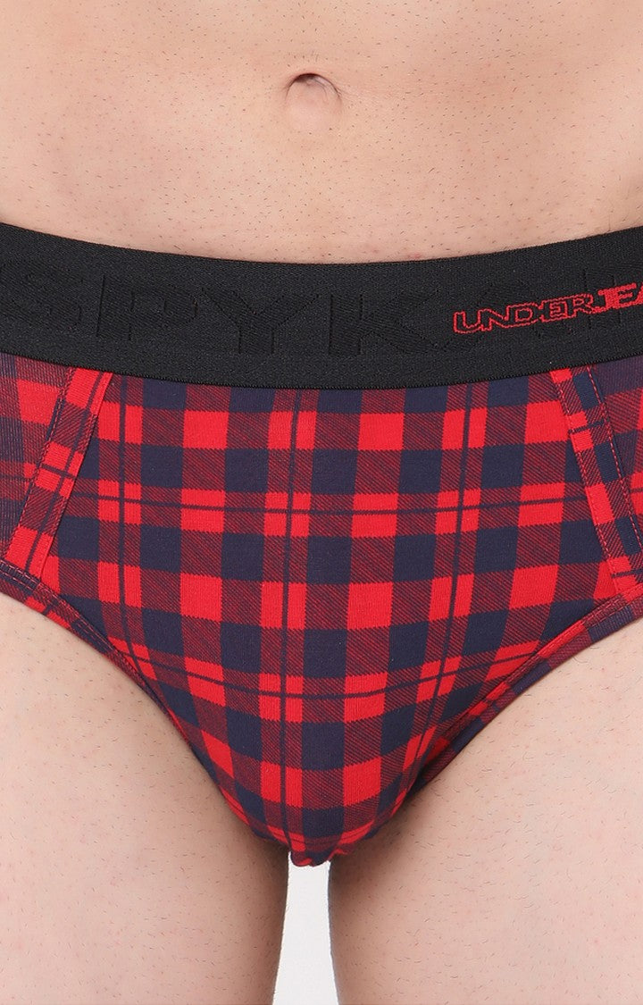 Blue-Check Cotton Brief for Men Premium- UnderJeans by Spykar