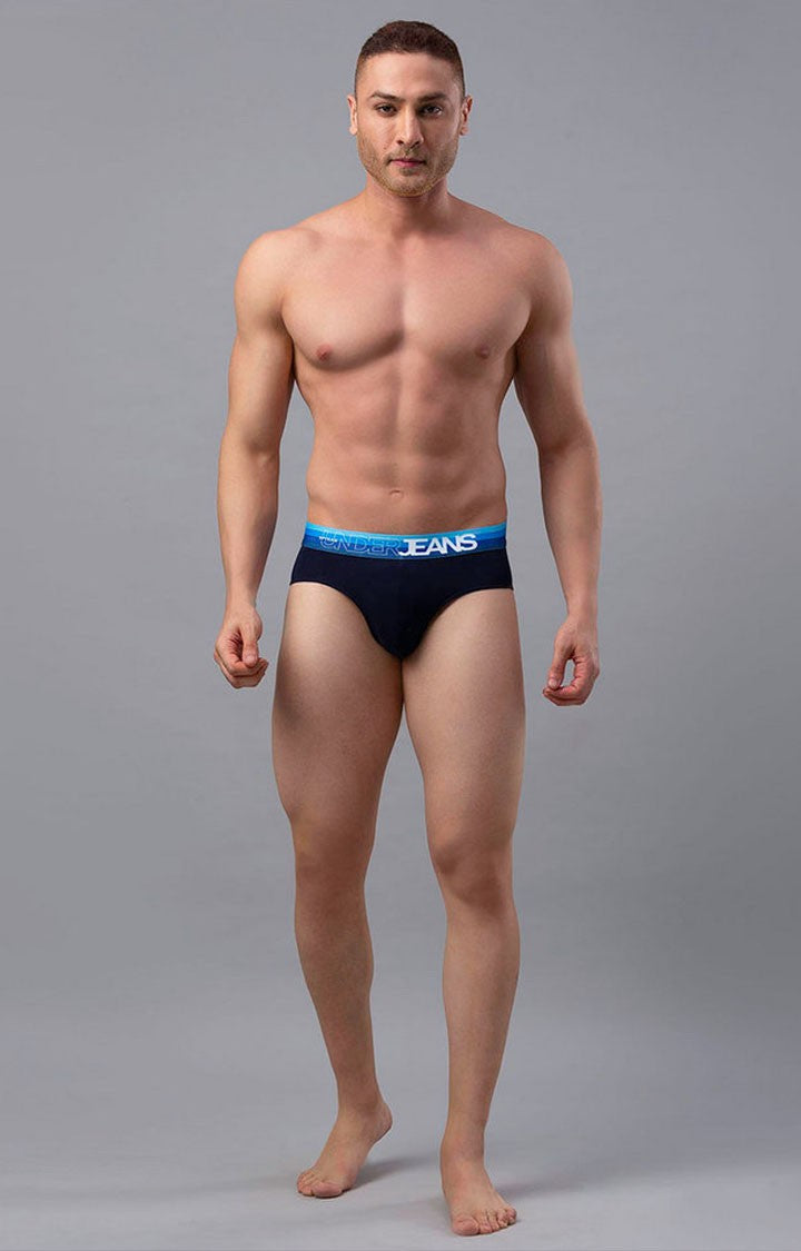 Navy Cotton Brief for Men Premium- UnderJeans by Spykar