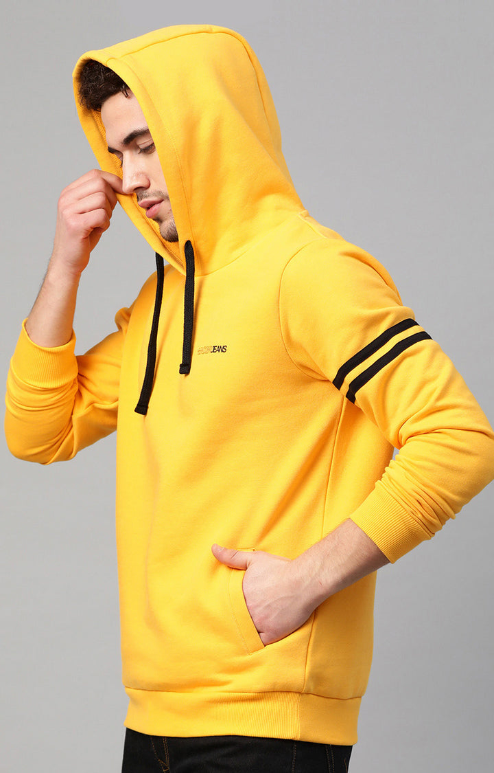 Mustard Cotton Solid Hooded Sweatshirts- UnderJeans by Spykar