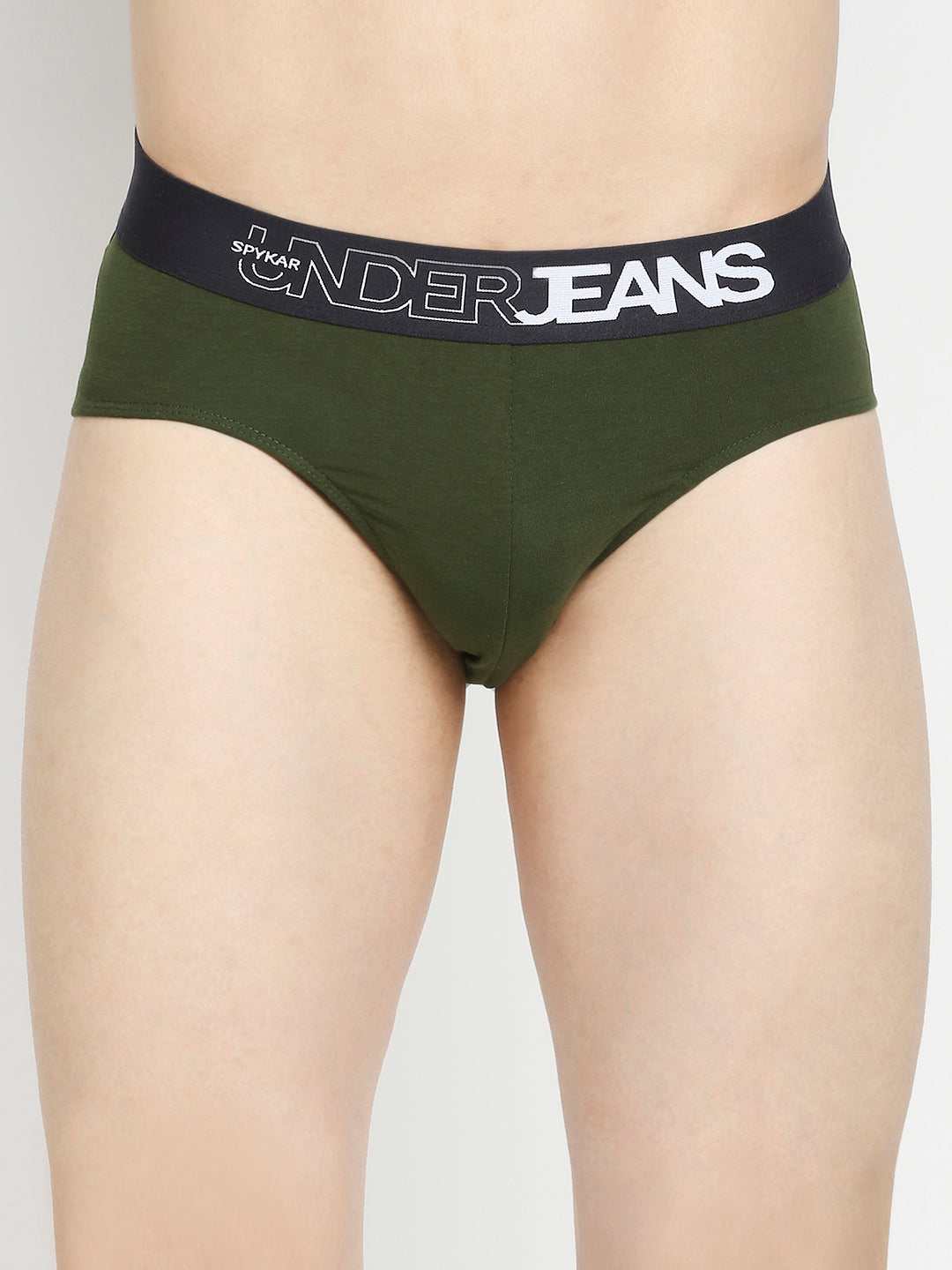 Men Premium Navy Blue & Olive Cotton Blend Brief - Pack Of 2- UnderJeans by Spykar