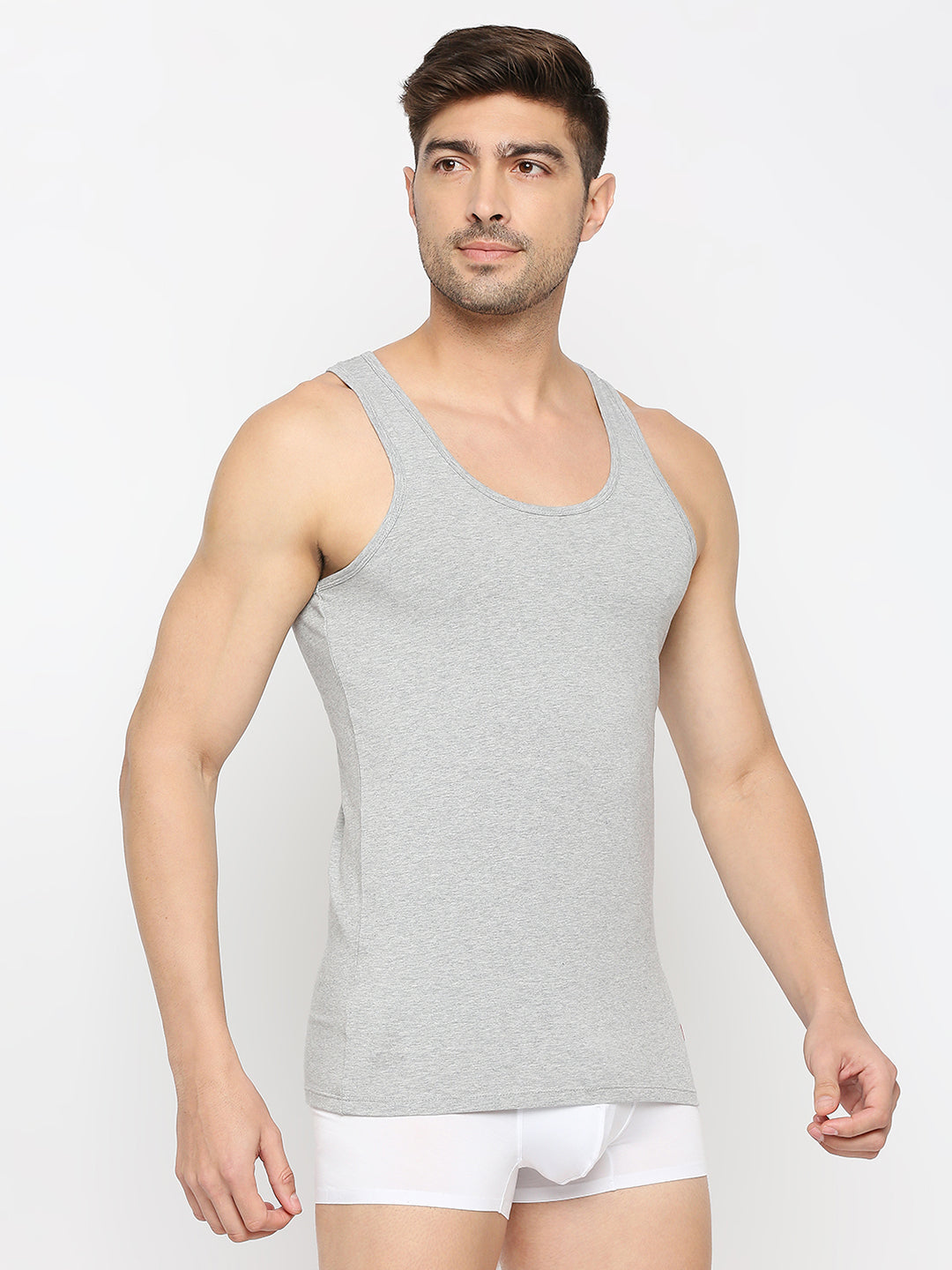 Men Premium Grey Melange Cotton Blend Vest- UnderJeans by Spykar