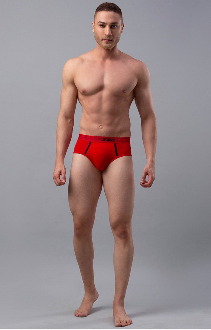 Red Cotton Blend Brief for Men Premium- UnderJeans by Spykar
