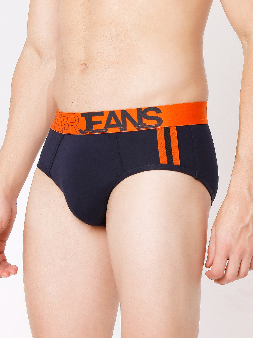 Men Premium Black-Org Navy-Org White-Red Cotton Blend Brief (Pack of 3)- Underjeans by Spykar