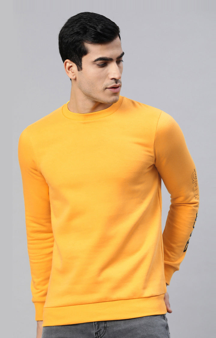 Mustard Cotton Solid Round Neck Sweatshirts- UnderJeans by Spykar