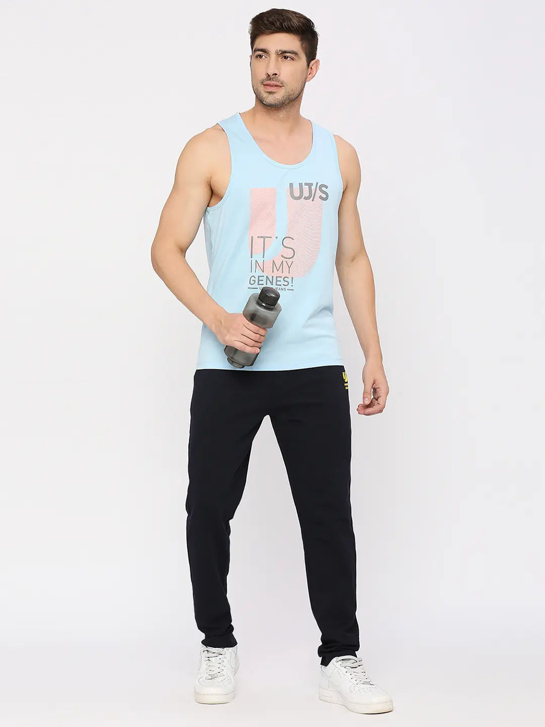 Men Premium Fashion Powder Blue Muscle Vest- Underjeans by Spykar