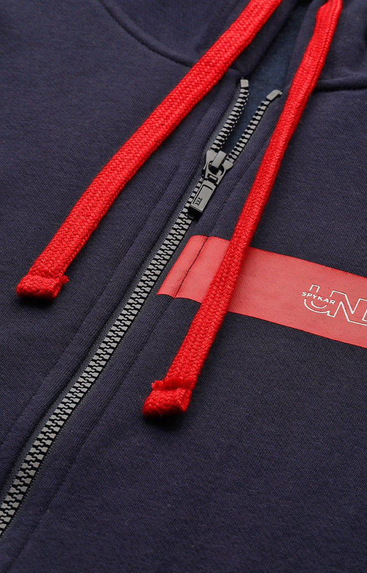 Navy Cotton Solid Hooded Sweatshirts- UnderJeans by Spykar