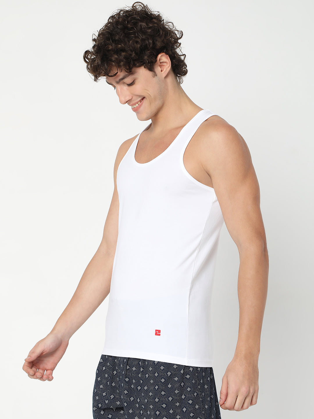 Men Premium White Cotton Blend Regular Fit Vest - UnderJeans by Spykar