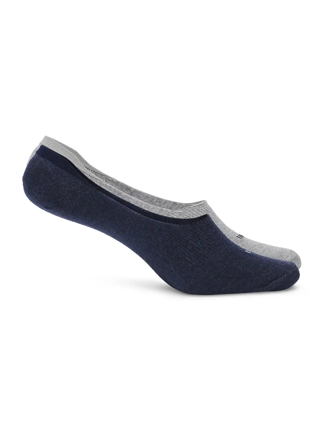Men Navy Melange & Grey Melange Cotton Blend No Show Socks - Pack Of 2 - Underjeans by Spykar
