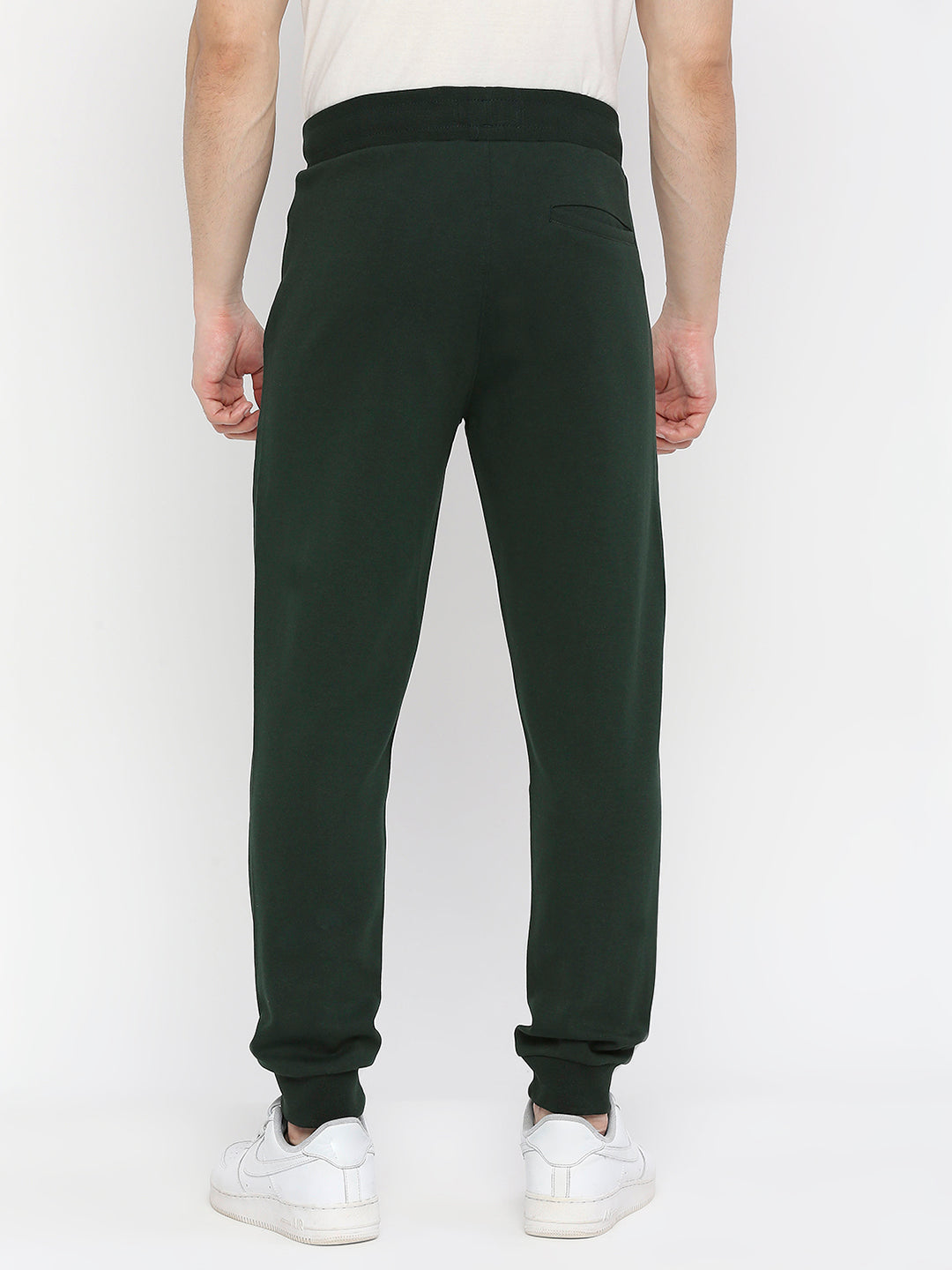 Men Premium Cotton Bottle Green Trackpant - UnderJeans by Spykar