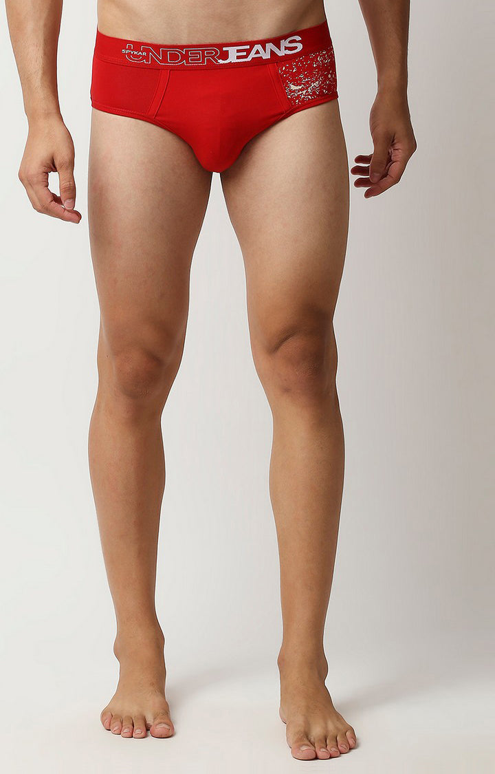 Underjeans by Spykar Men Premium Red Cotton Blend Brief
