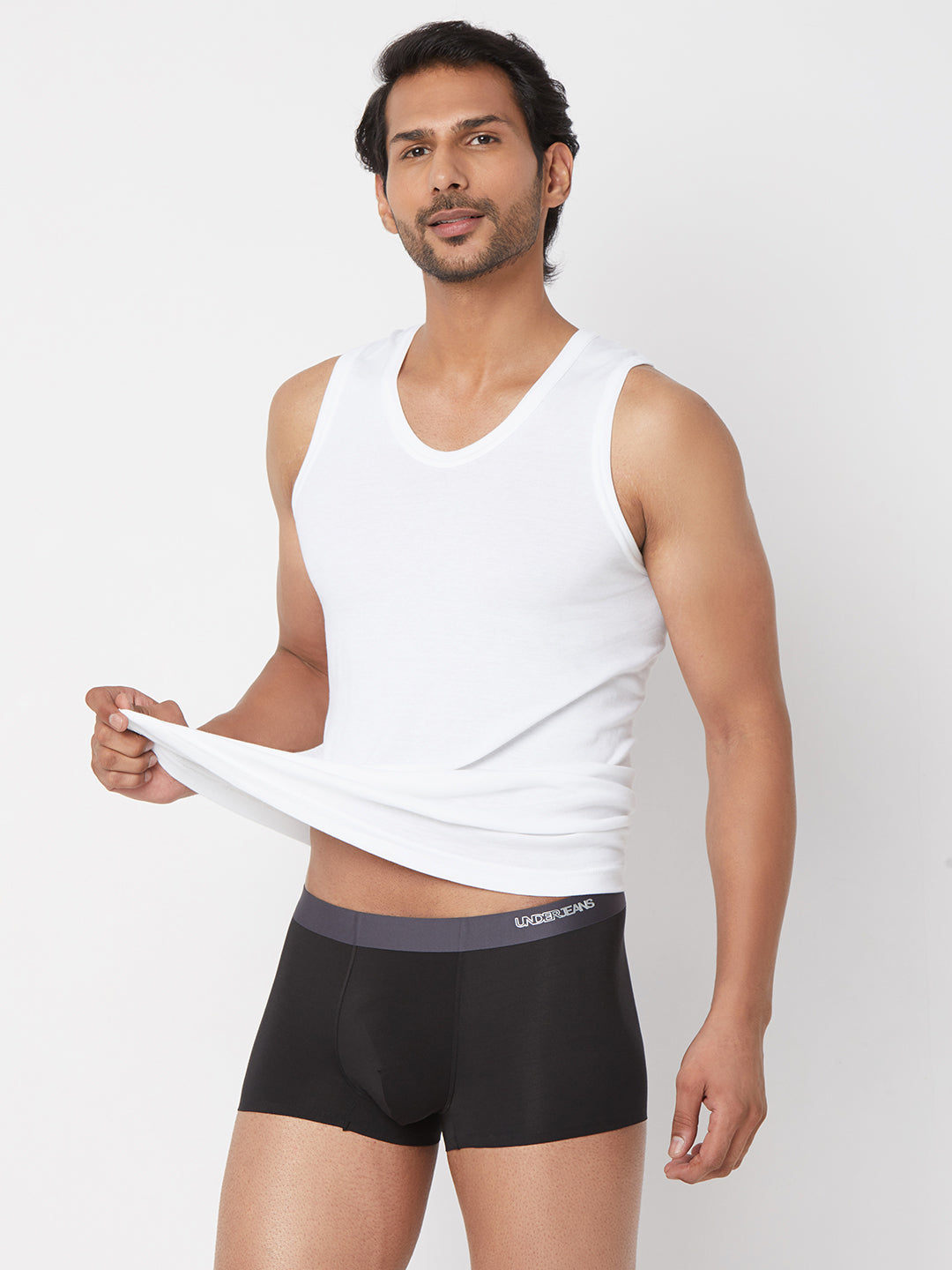 Men Black Solid Super Premium Bonded Elastic Trunk - UnderJeans by Spykar