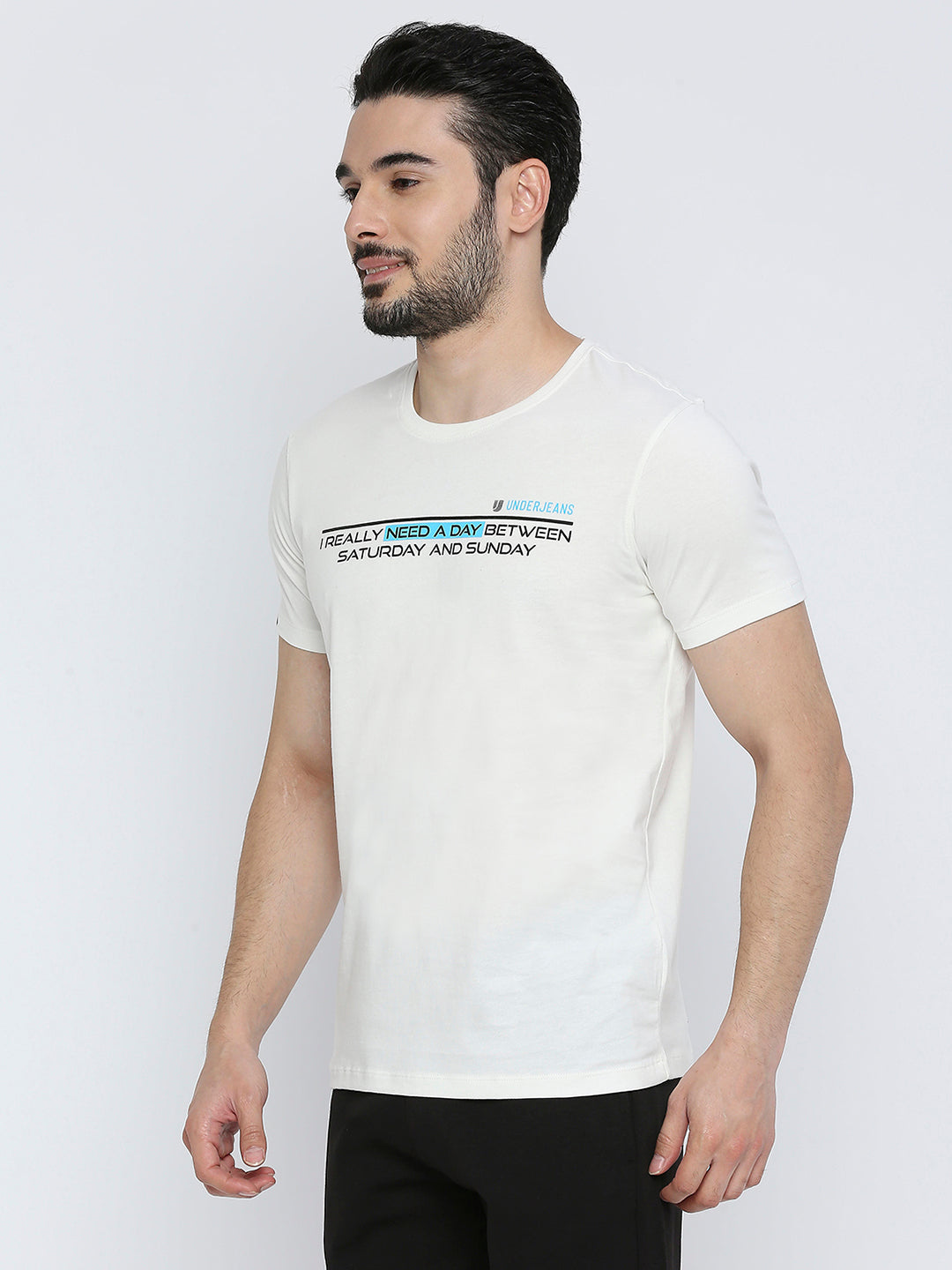 Men Premium Cotton Ecru Round Neck Tshirt- UnderJeans by Spykar