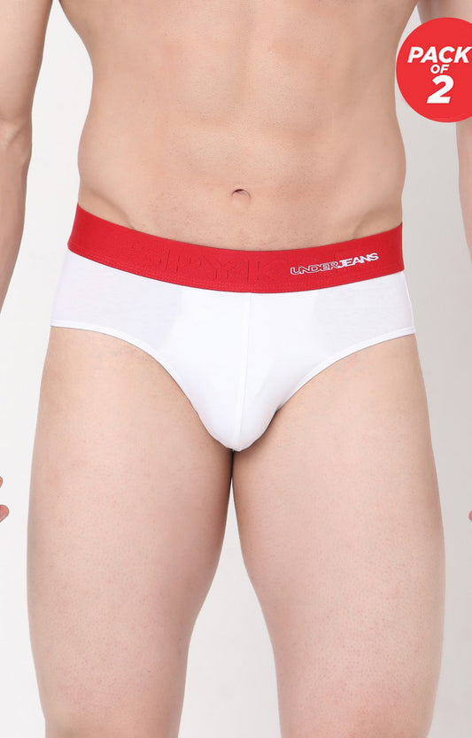 Underjeans by Spykar Men Premium Cotton Blend White Brief - (Pack of 2)