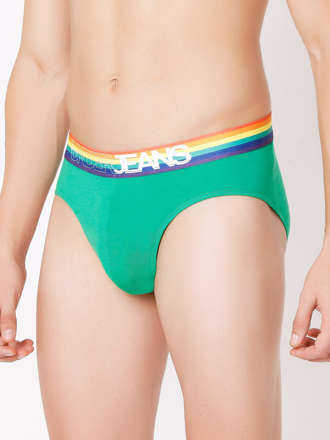 Men Premium Green Multi & Navy Blue Cotton Blend Brief (Pack of 2)- UnderJeans by Spykar