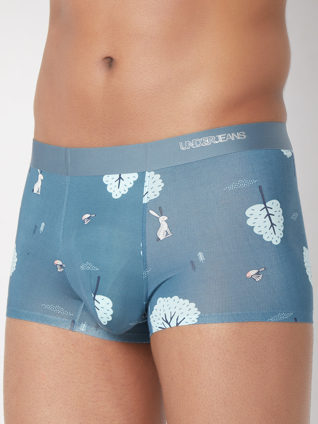 Men Blue Printed Super Premium Bonded Elastic Trunk - UnderJeans by Spykar