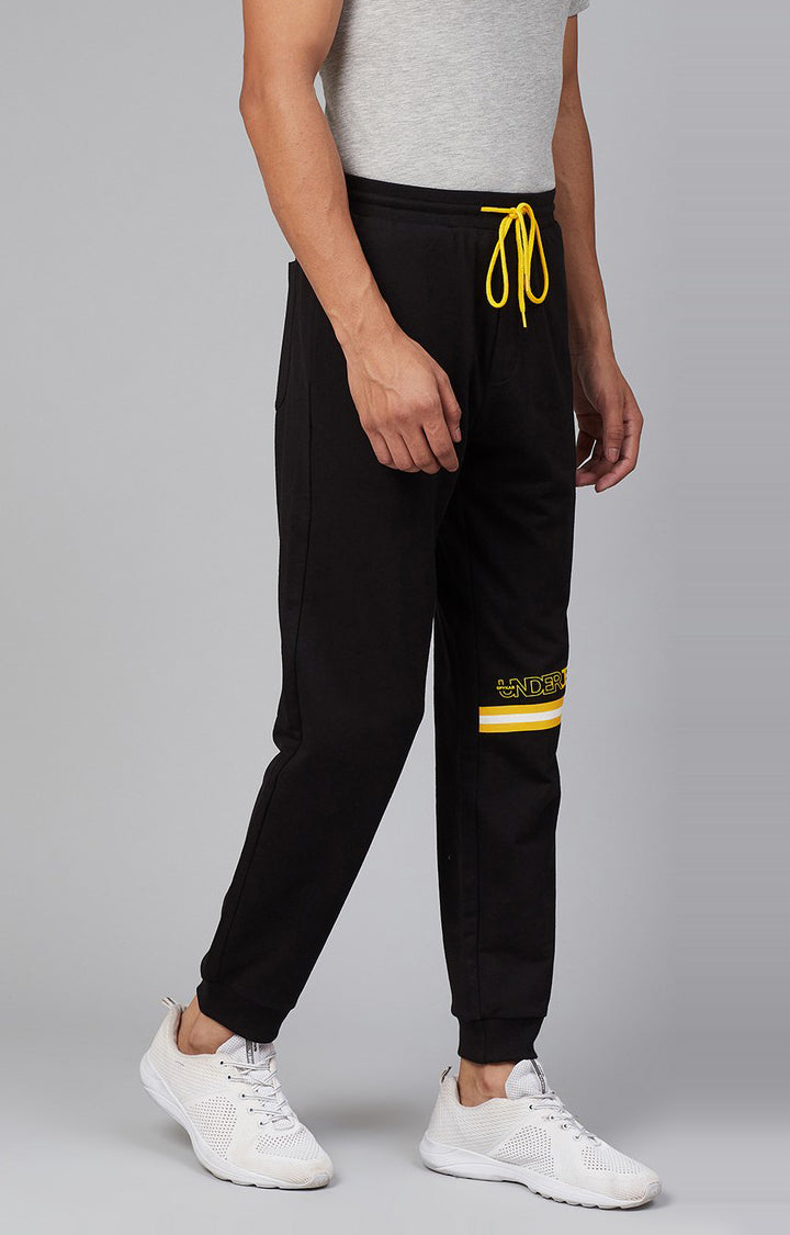 Black Cotton Blend Solid Trackpants- UnderJeans by Spykar