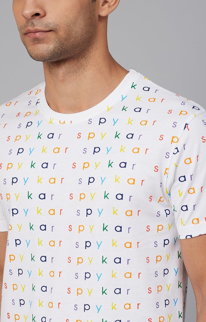 White Cotton Printed Round Neck T-Shirts- UnderJeans by Spykar
