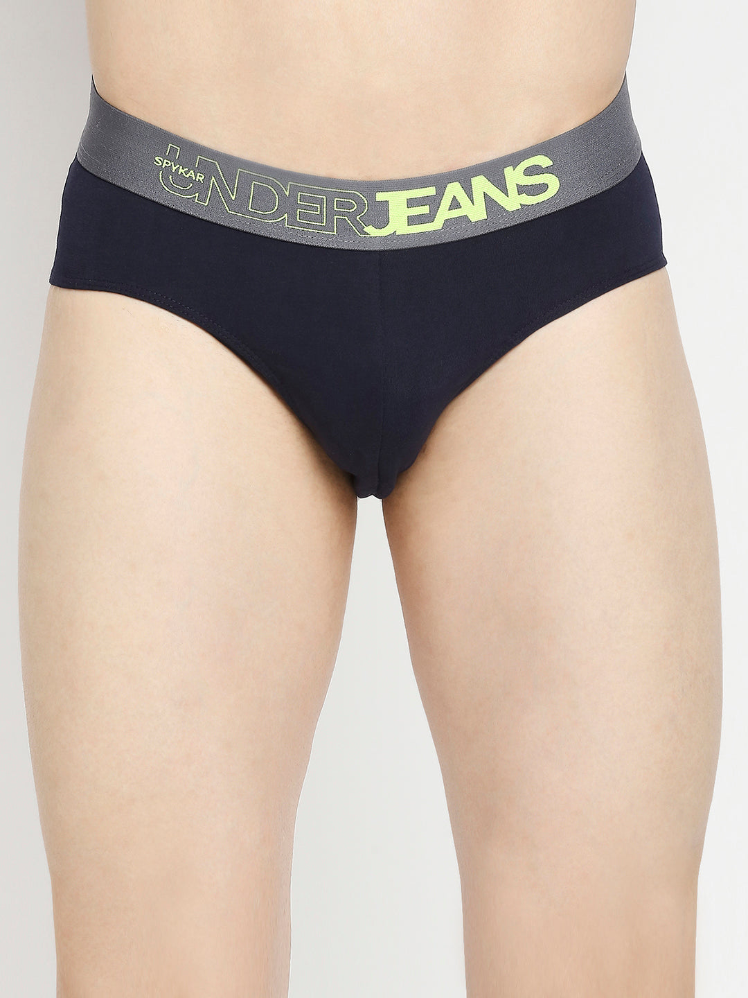 Men Premium Navy Blue & Olive Cotton Blend Brief - Pack Of 2- UnderJeans by Spykar