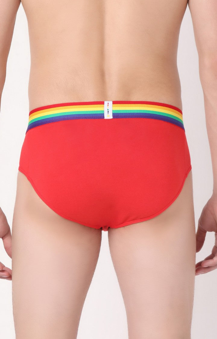 Men Premium Red Multi Cotton Blend Brief- UnderJeans by Spykar