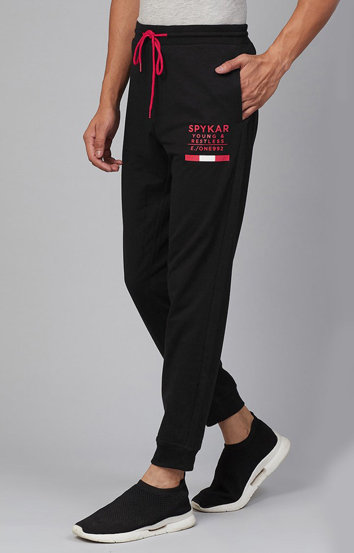 Black Cotton Blend Solid Trackpants- UnderJeans by Spykar