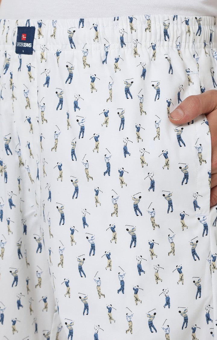 Men Premium White Cotton Printed Pyjama - UnderJeans By Spykar