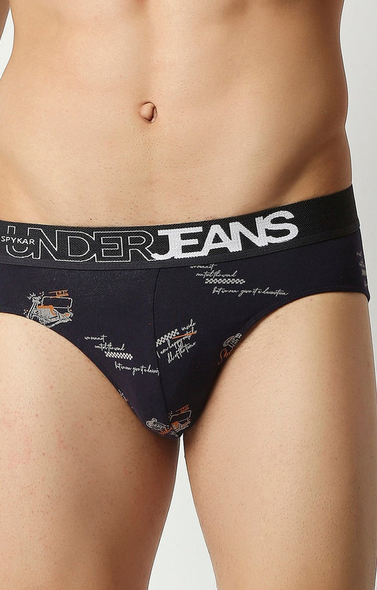 Men Premium Navy Blue Cotton Blend Regular Fit Brief- UnderJeans by Spykar
