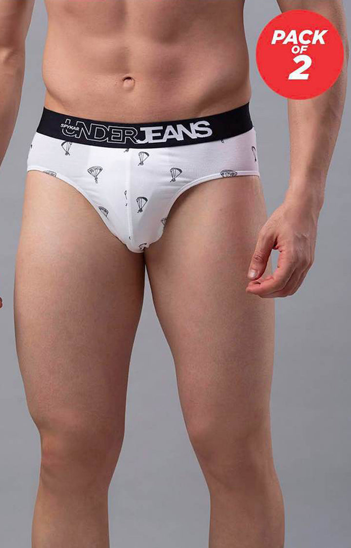 White Cotton Brief for Men Premium - (Pack of 2)- UnderJeans by Spykar