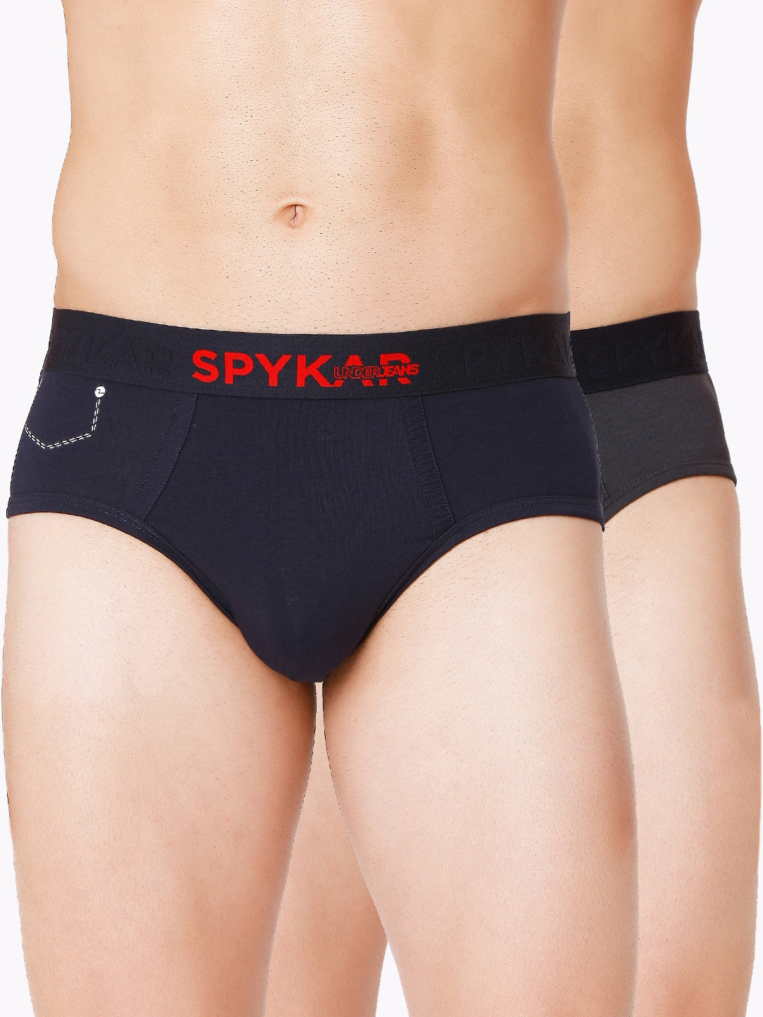 Men Premium Grey & Navy Cotton Blend Brief (Pack of 2)- UnderJeans by Spykar