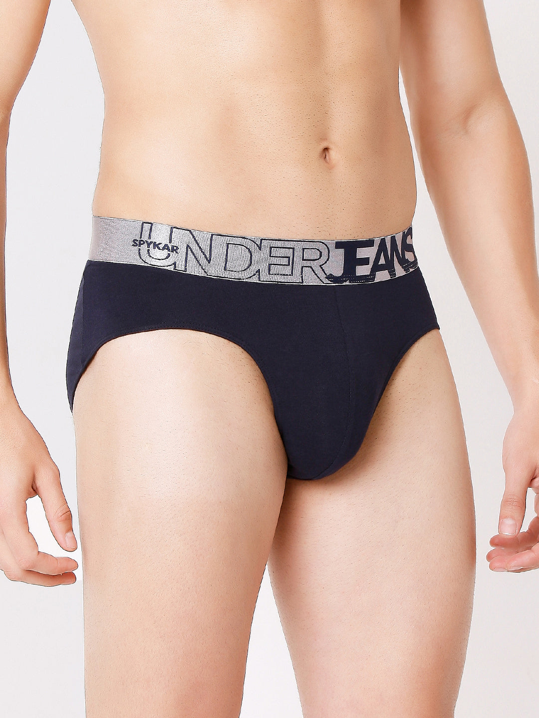 Men Premium Navy & White Cotton Blend Brief (Pack of 2)- UnderJeans by Spykar