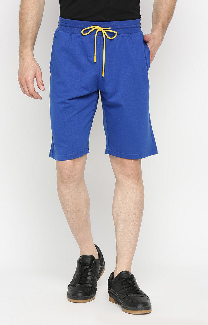 Men Premium Royal blue Cotton Blend Shorts UnderJeans by Spykar