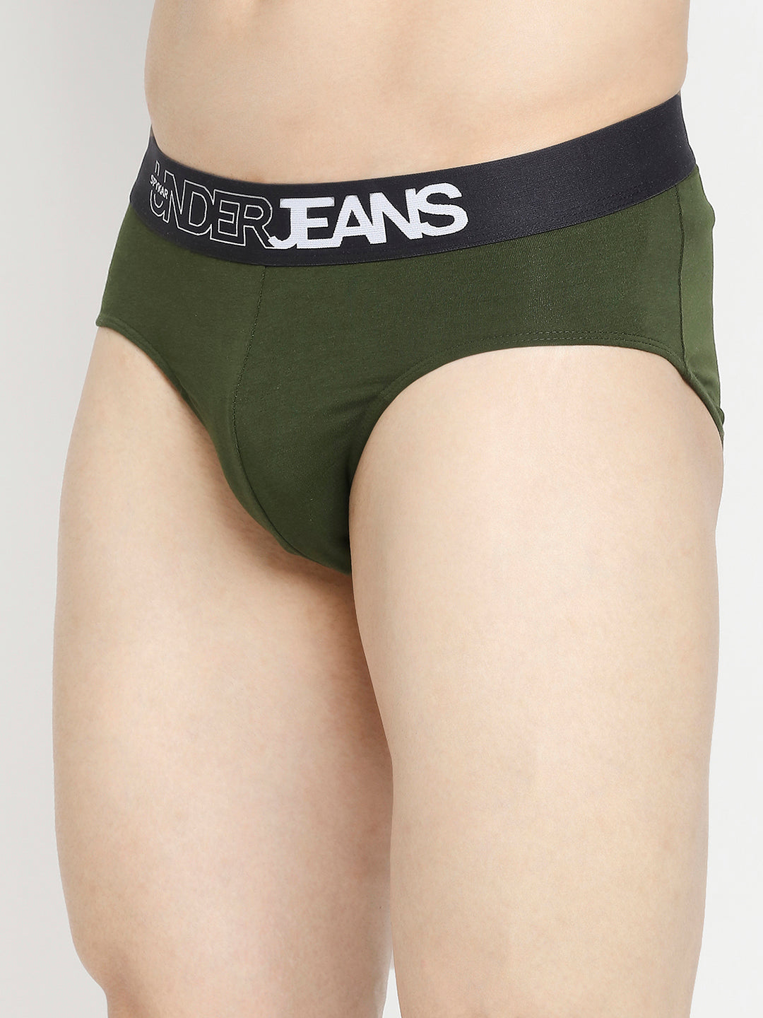 Men Premium Navy Blue & Olive Cotton Blend Brief - Pack Of 2- UnderJeans by Spykar