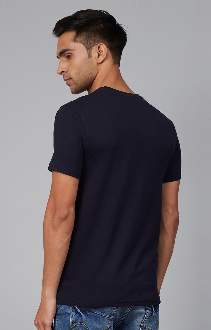 Navy Cotton Printed Round Neck T-Shirts- UnderJeans by Spykar