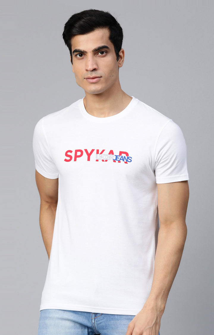 White Cotton Solid Round Neck T-Shirts- UnderJeans by Spykar