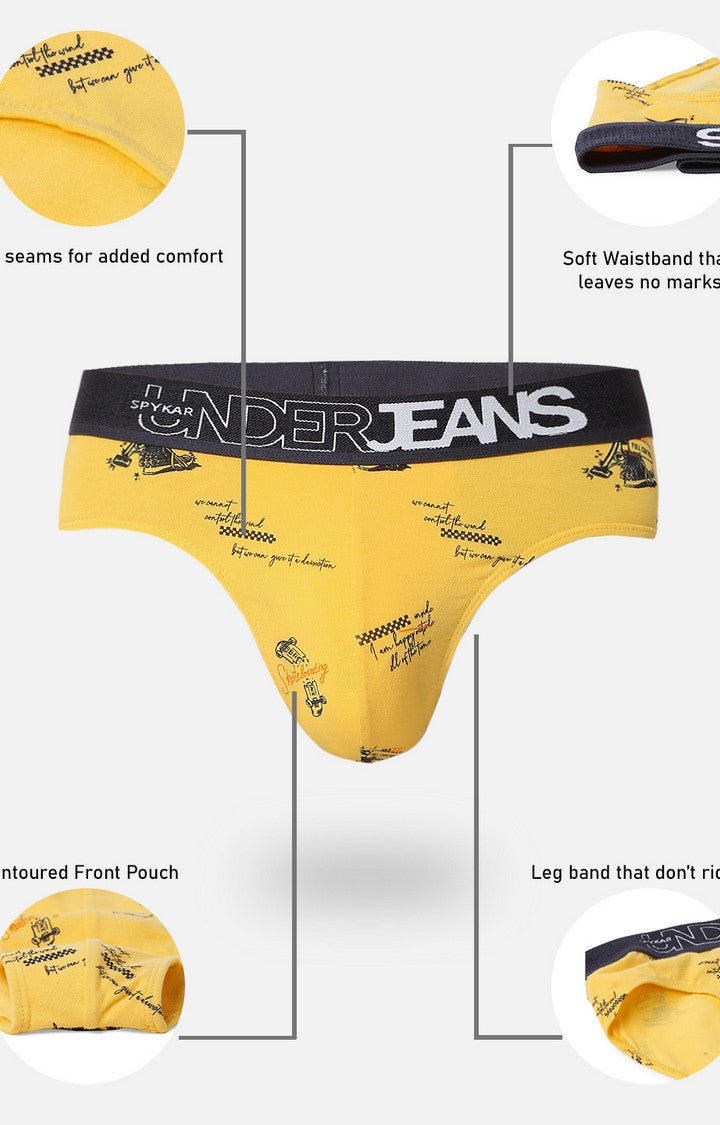 Underjeans by Spykar Men Premium Cotton Blend Yellow Brief