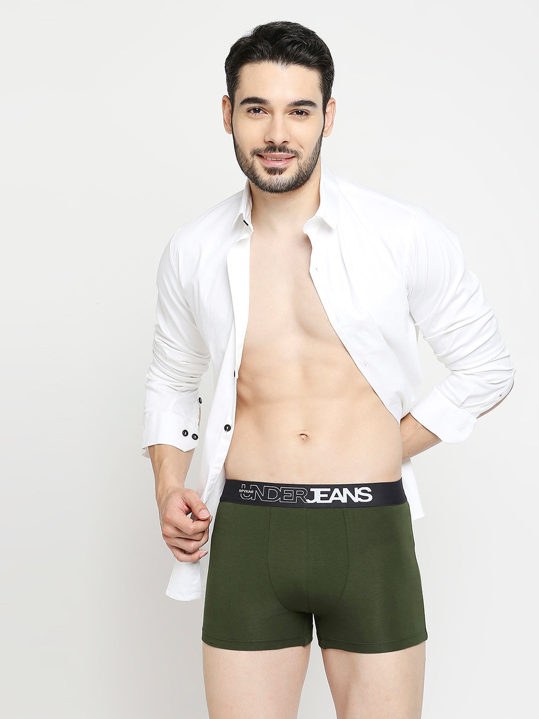 Men Premium Dark Grey & Olive Cotton Blend Trunk - Pack Of 2- UnderJeans by Spykar