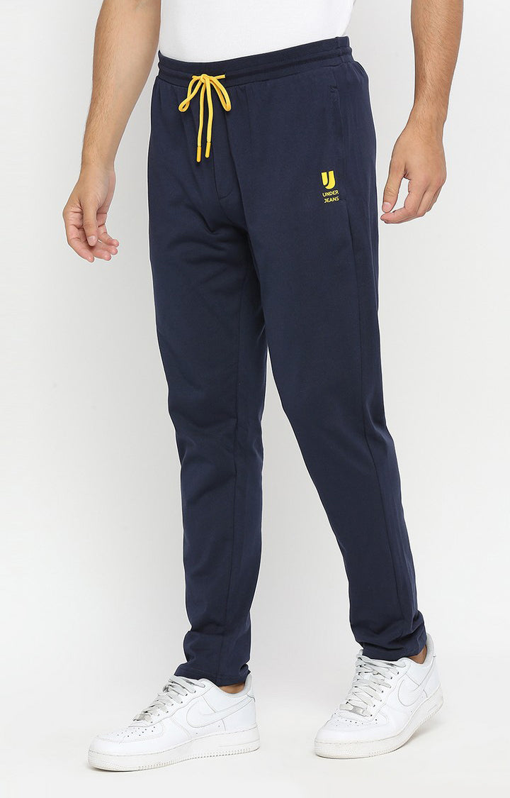 Men Premium Knitted Navy Cotton Trackpant - UnderJeans by Spykar