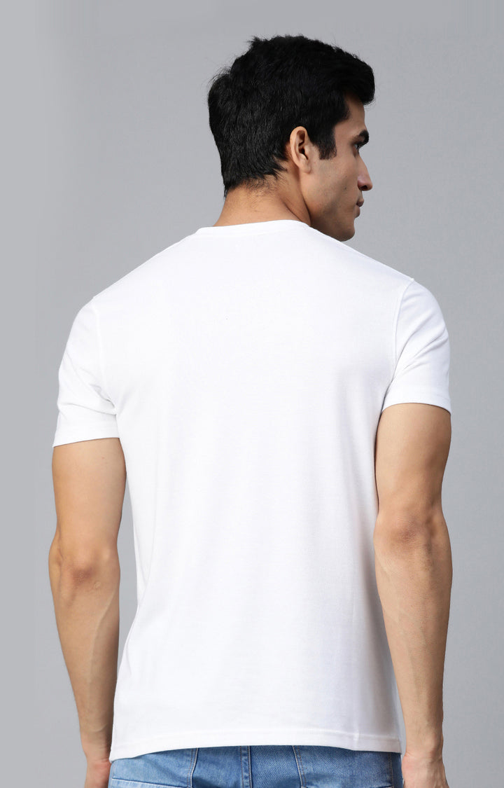 White Cotton Printed Round Neck T-Shirts- UnderJeans by Spykar
