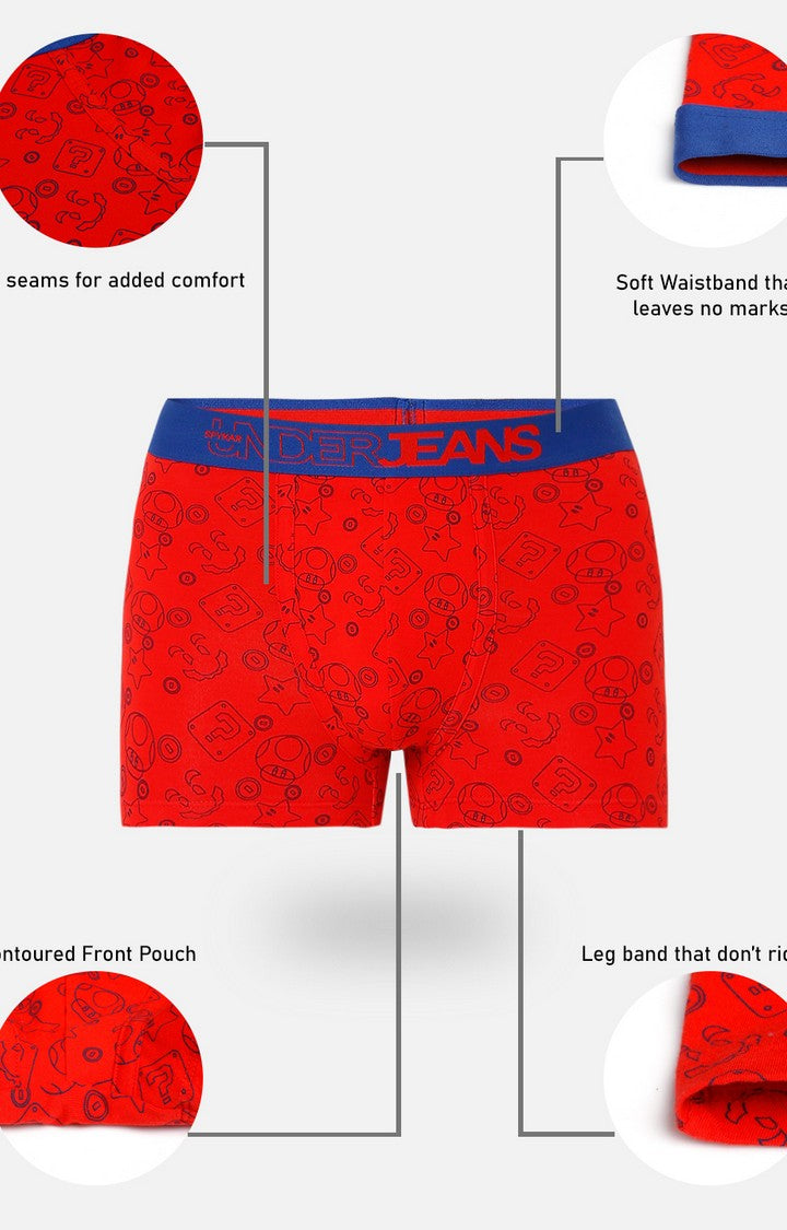Underjeans by Spykar Men Premium Red Cotton Blend Printed Trunk
