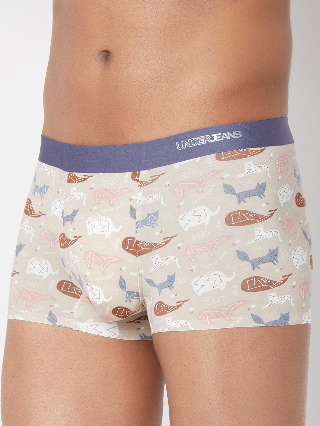 Men Beige Printed Super Premium Bonded Elastic Trunk - UnderJeans by Spykar