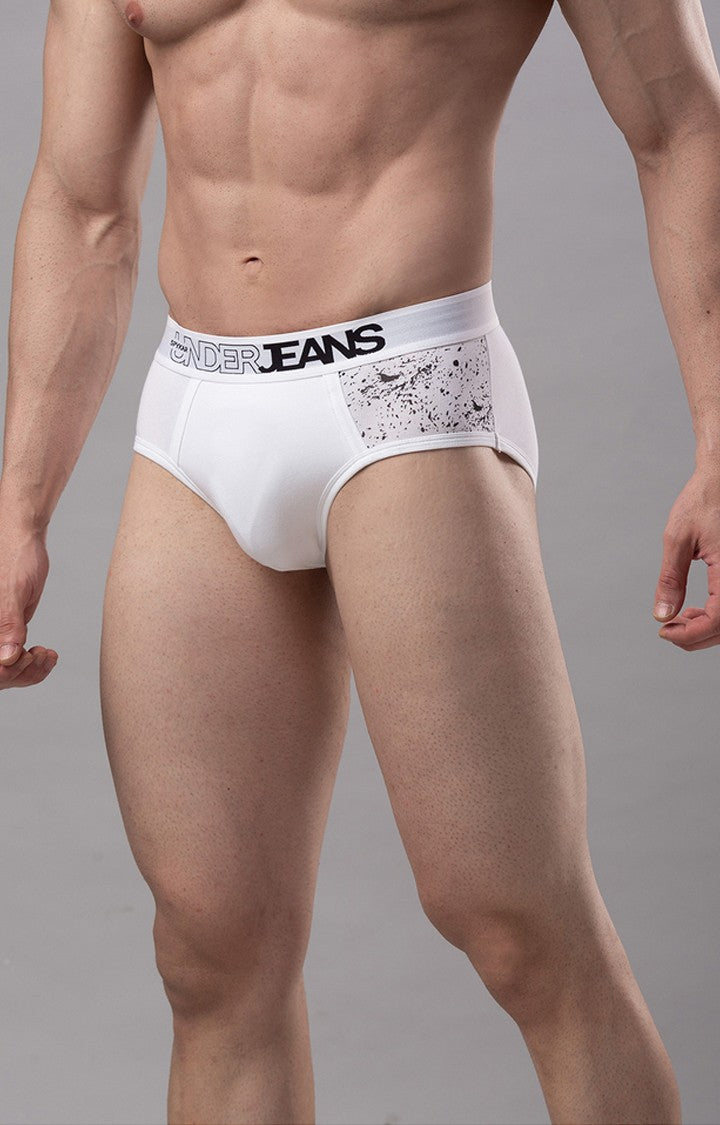 White Cotton Brief for Men Premium- UnderJeans by Spykar