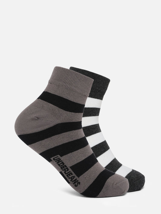 Men Premium Assorted Ankle length (Non terry) Socks Pack of 2- UnderJeans by Spykar