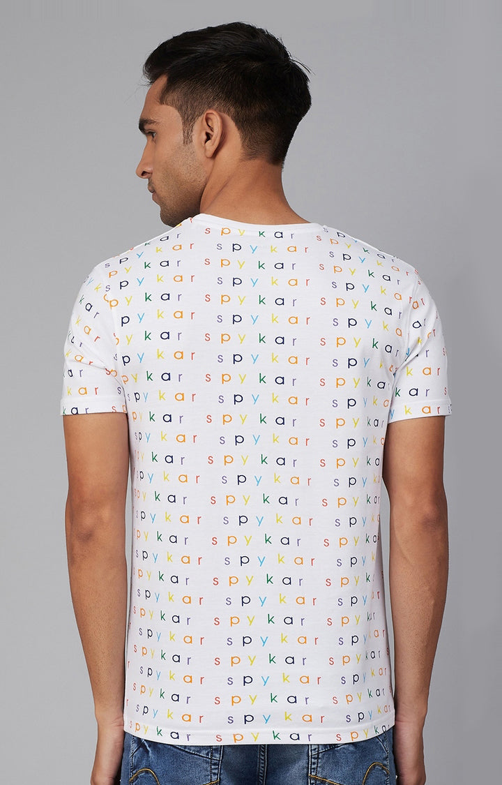 White Cotton Printed Round Neck T-Shirts- UnderJeans by Spykar