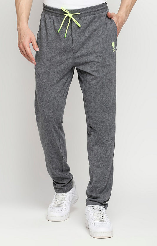 Men Premium Cotton Blend Knitted Charcoal Trackpants- UnderJeans by Spykar