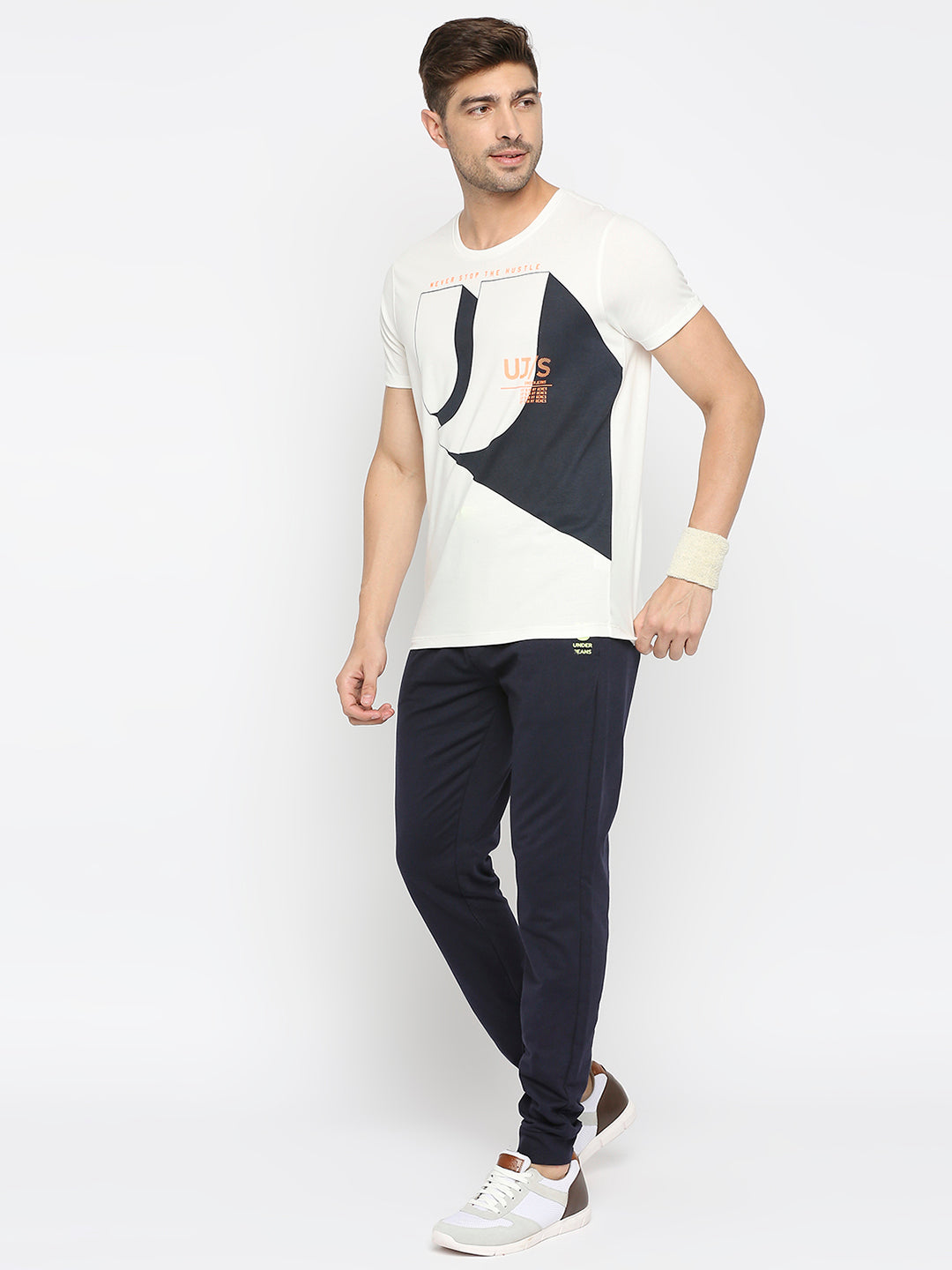 Men Premium Ecru Cotton Round Neck Printed Tshirt- UnderJeans by Spykar