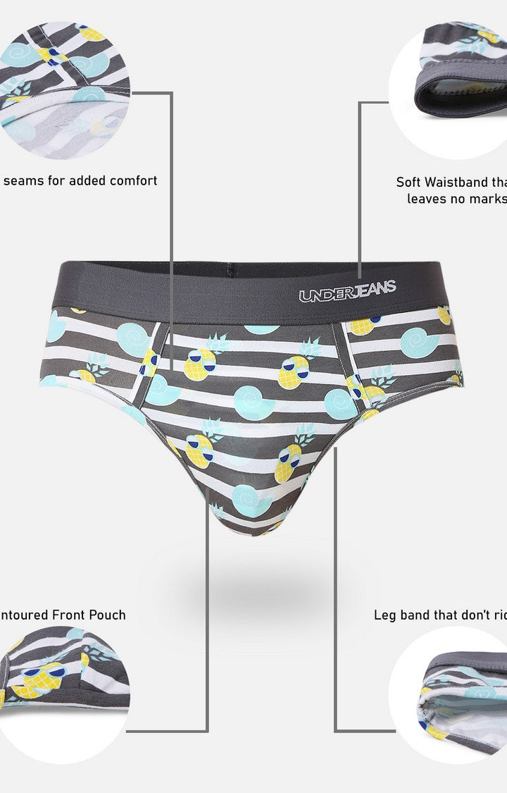 Men Premium Grey Cotton Brief - UnderJeans by Spykar