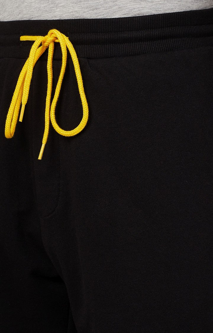 Black Cotton Blend Solid Trackpants- UnderJeans by Spykar