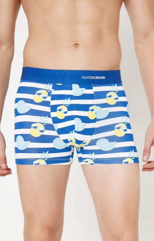 Men Premium White dark blue Cotton Blend Regular Fit Trunk- UnderJeans by Spykar