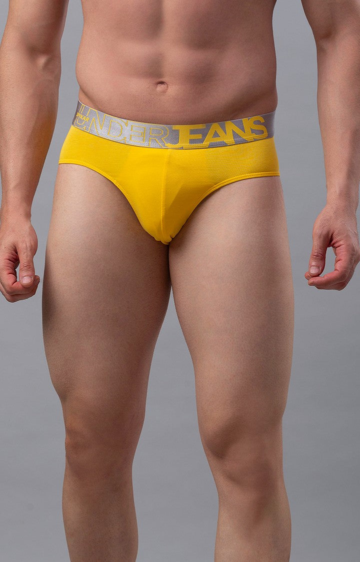 Underjeans by Spykar Men Premium Cotton Blend Yellow Brief